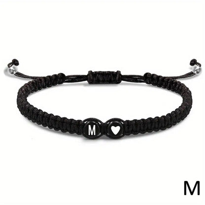A-Z Initial Heart Bracelet - Handmade Adjustable Braided Name Jewelry Gift for Women & Men