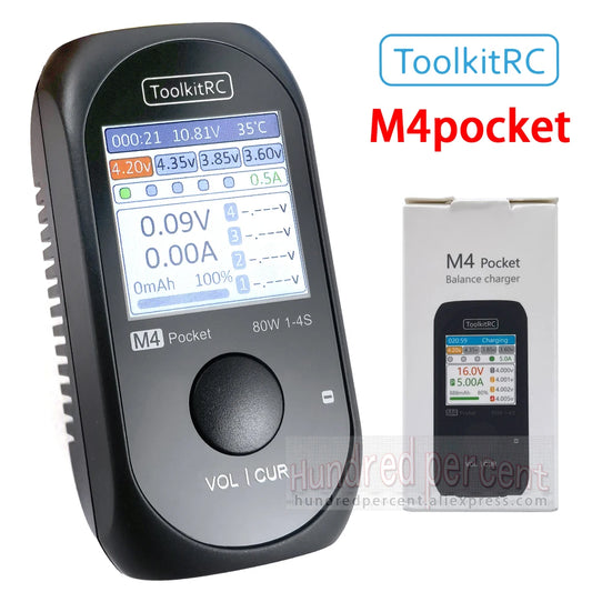 ToolkitRC M4Pocket V2 80W Mini Smart Charger – 5A Compact Outdoor USB-C Charger with XT30/XT60 Output for 1-4S LiPo, LiHV & LiFe Batteries