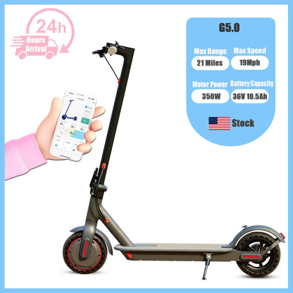 G5.0 Electric Scooter 36V — 10.5Ah Battery, 21-Mile Range, 19MPH, 350W Motor, 8.5-Inch Tires, Foldable E-Scooter