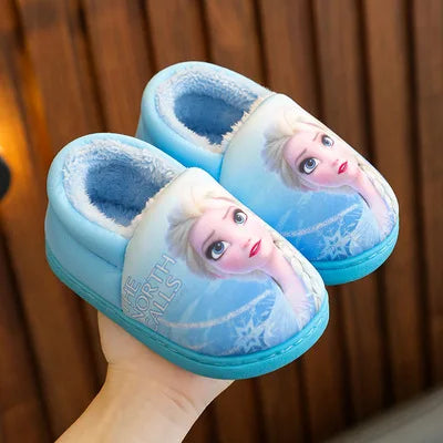 Disney Princess Sofia & Elsa Winter Slippers – Non-Slip Warm Cotton Slippers for Girls, Parent-Child Matching, Size 24-39