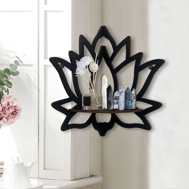 Wooden Lotus Wall Shelf - Hollow Decorative Aromatherapy Organizer for Essential Oils, Candles & Home Decor