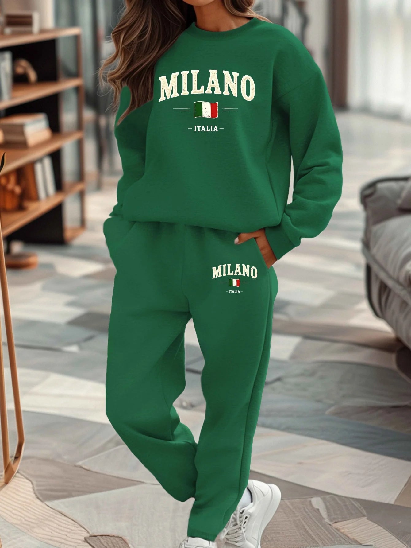 Women's Milano Italia 2-Piece Winter Set - Plush Warm Hooded Sweatshirt & Sports Pants Outfit