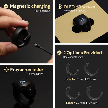 Weslamic Smart Tasbeeh Zikr Ring – Digital Islamic Tally Counter with Prayer Reminder, Magnetic Charging & Waterproof