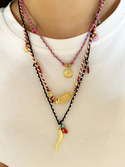 Colorful Cotton Rope Choker Necklace - Evil Eye Charm Pendant Jewelry for Women