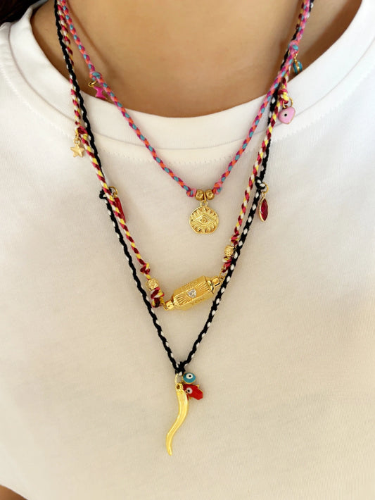 Colorful Cotton Rope Choker Necklace - Evil Eye Charm Pendant Jewelry for Women