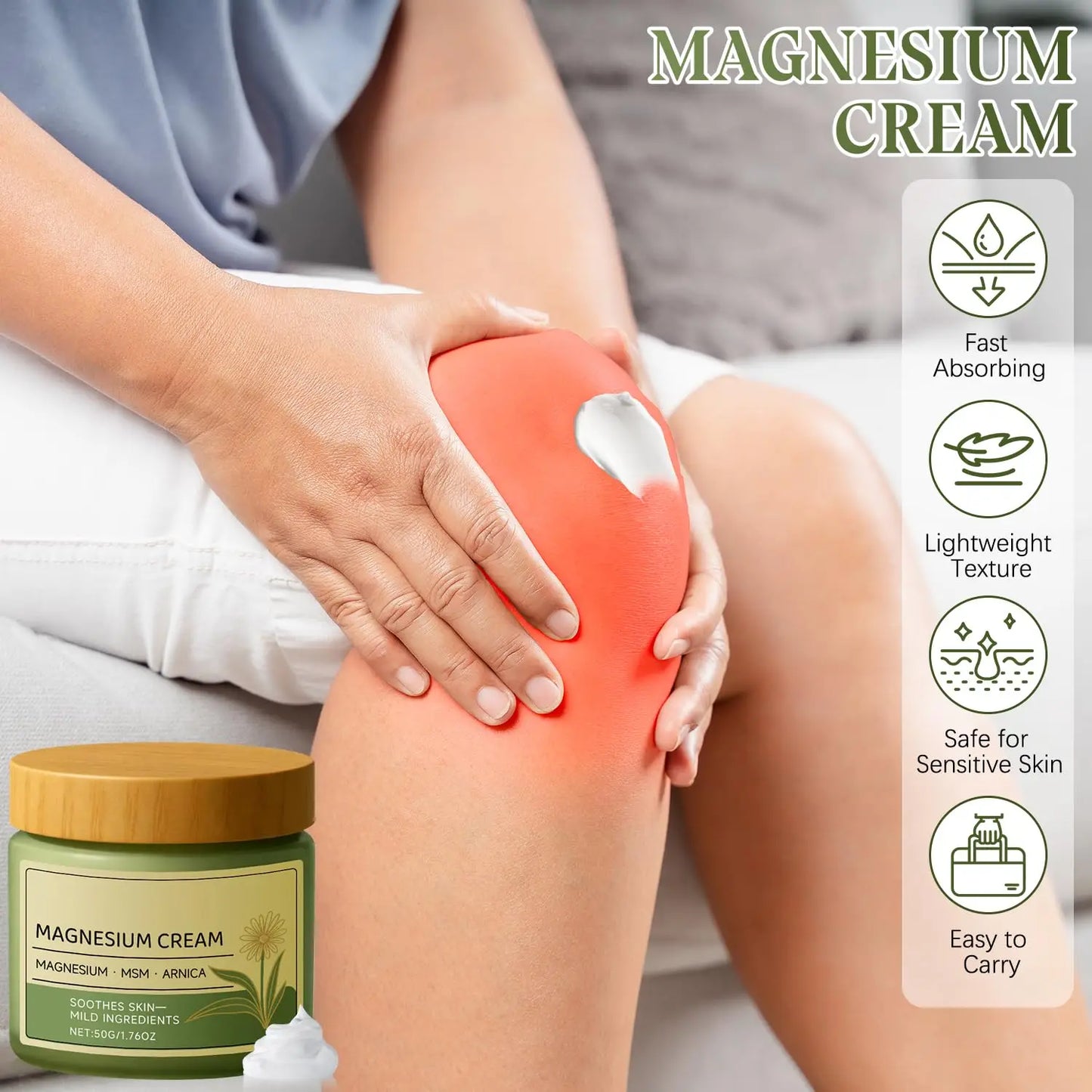 Magnesium Soothing Body Cream - Non-Greasy Daily Massage Care for Muscles, Knees & Joints with Arnica & MSM