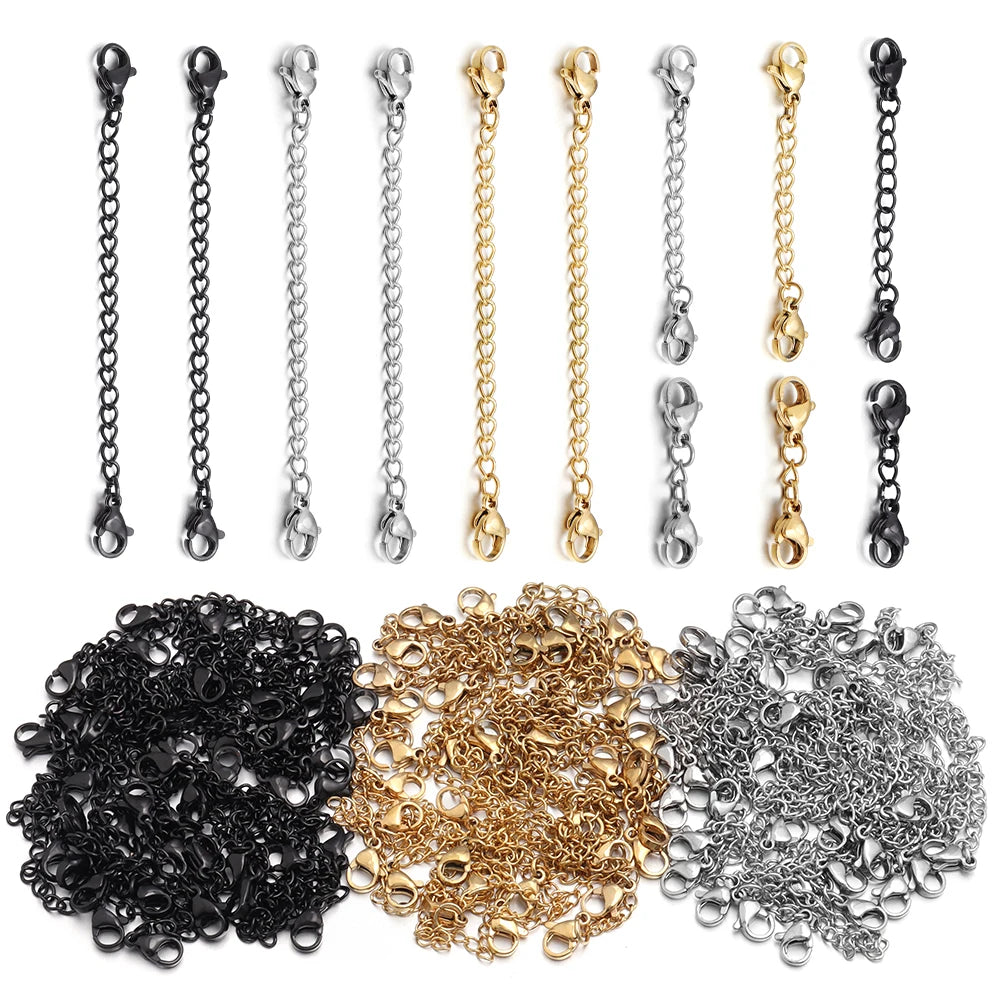 Louleur 5PCS Stainless Steel Necklace Extender Chains – Lobster Clasp Extension Tail Chains for DIY Bracelets & Jewelry