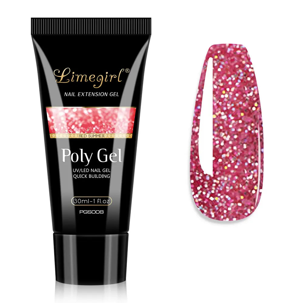 LIMEGIRL 30ml Nail Extension Gel – Glitter Soak-Off Acrylic UV Poly Gel for Quick Nail Build & Manicure