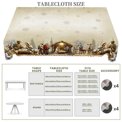 Christmas Nativity Scene Tablecloth – Yule Home Party Decor for Indoor & Outdoor, Round & Rectangular Tables
