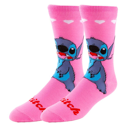 5/6 Pairs Miniso Disney Lilo & Stitch Socks – Hip Hop Street Style Anime Crew Socks for Men and Women, Novelty Cute Casual Socks
