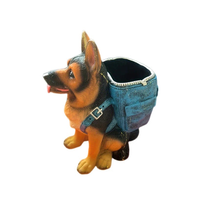 Creative Dog Desk Pencil Holder – Resin German Shepherd Pen Storage Sculpture, Office Desk Ornament & Utensil Rack