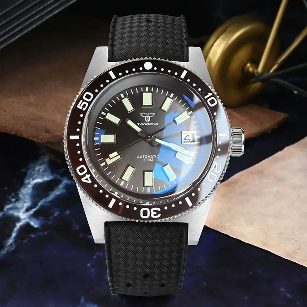 Tandorio 41mm 62MAS Automatic Diver's Watch – NH35A, 300M Water Resistance, Ceramic Bezel, Green Lume, Sapphire Glass