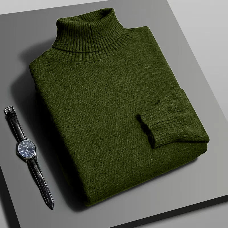 Men’s Knitted Turtleneck Sweater - Slim Fit Long Sleeve Anti-Pilling Pullover for Autumn Streetwear Style