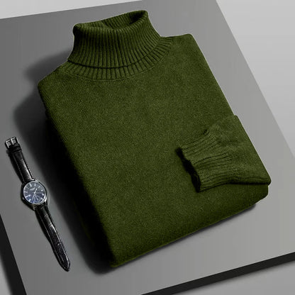 Men’s Knitted Turtleneck Sweater - Slim Fit Long Sleeve Anti-Pilling Pullover for Autumn Streetwear Style