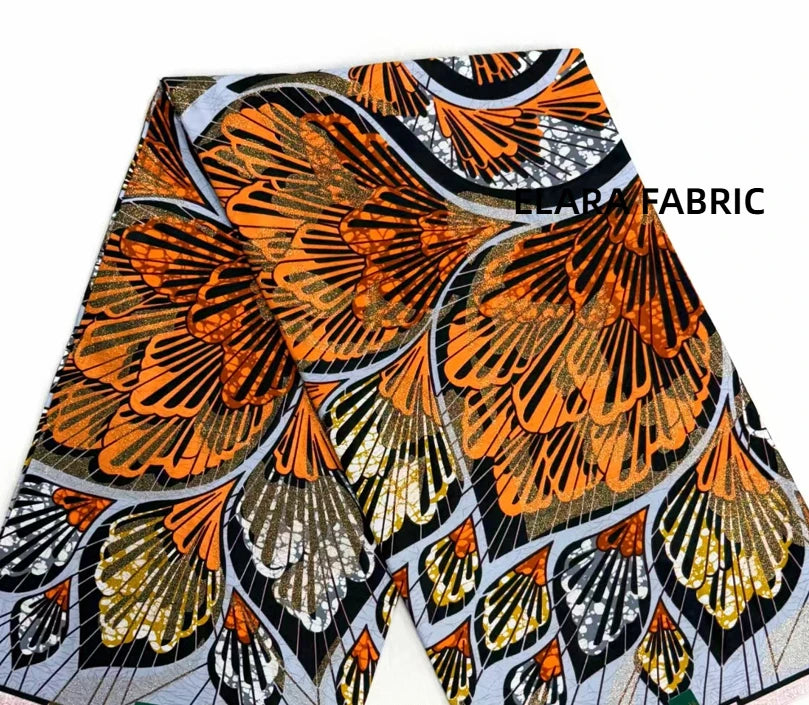 African Golden Glitter Wax Fabric - Soft Cotton Ankara Batik Print Material for Uniforms