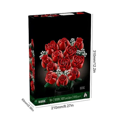 Bouquet of Roses Building Blocks – 10280 Compatible Construction Toy Flowers for Home Decor & Birthday Gift