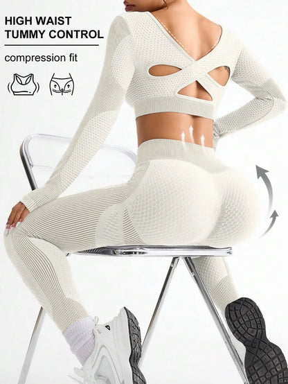 2PCS Women’s Seamless Yoga & Fitness Set – Breathable Tight Running Sports Outfit