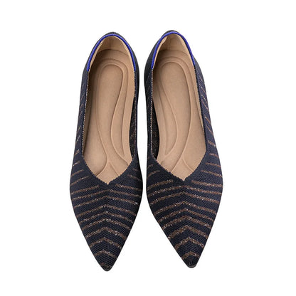 Women’s Pointed Flat Shoes - Comfortable Knitted Elastic Casual Fashion Shoes for Spring & Autumn Wear