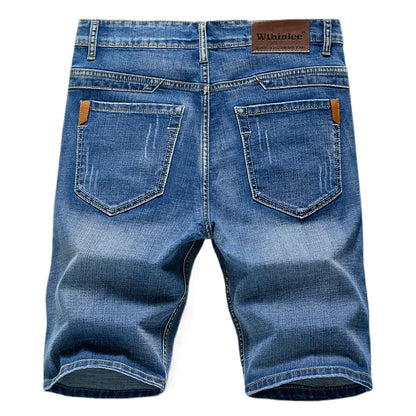 Men's Denim Shorts - 2026 Summer Stretch Slim Straight Jean Shorts in Dark Blue