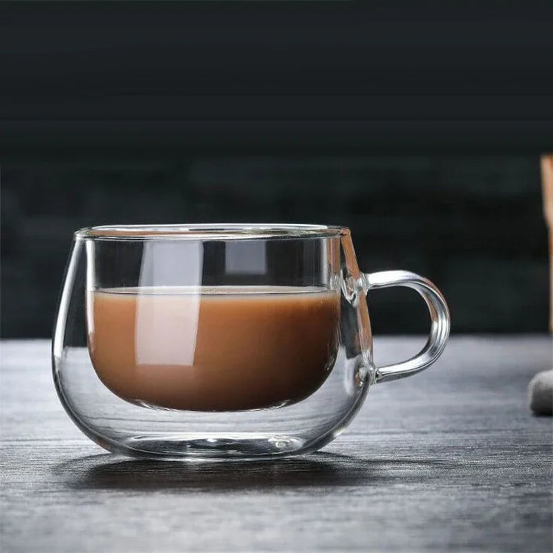 150-350ml Heat Resistant Borosilicate Glass Mug – Double Wall Coffee Cup with Handle, Clear Milk & Water Cup Gift