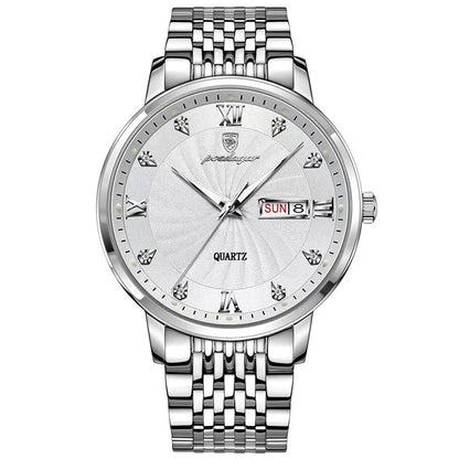POEDAGAR Luxury Men's Watch — Waterproof Luminous Quartz Wristwatch with Date & Week, Stainless Steel Sports Fashion