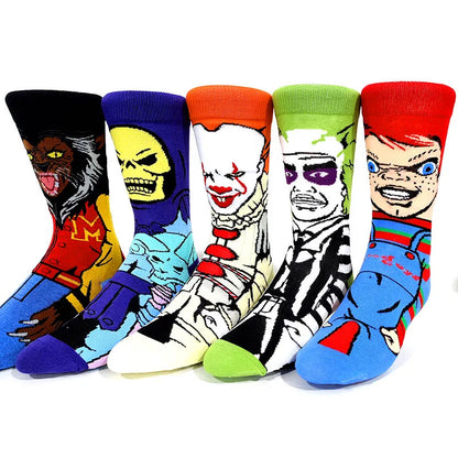 Cartoon Anime Crew Socks - 5 Pairs Unisex Hip Hop Street Style Novelty Casual Socks for Men and Women