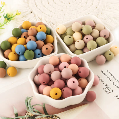 50Pcs Silicone Spacer Beads - 9/12/15mm Round Loose Beads for DIY Necklace Bracelet Jewelry Making