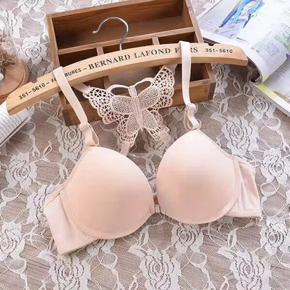Women Butterfly Front Buckle Bra & Brief Set – Detachable Double Strap Sexy Sheer Lingerie Romantic Underwear Set