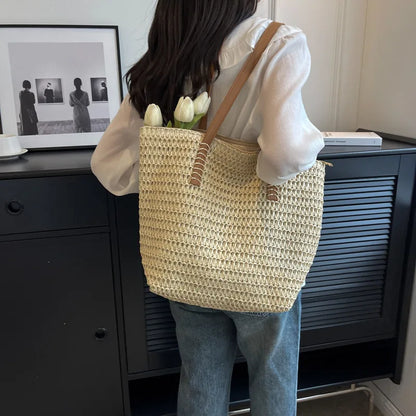 Women’s Hand-Woven Straw Shoulder Bag – Bohemian Summer Beach Tote & Travel Shopper 2025 Fashion Weave Handbag