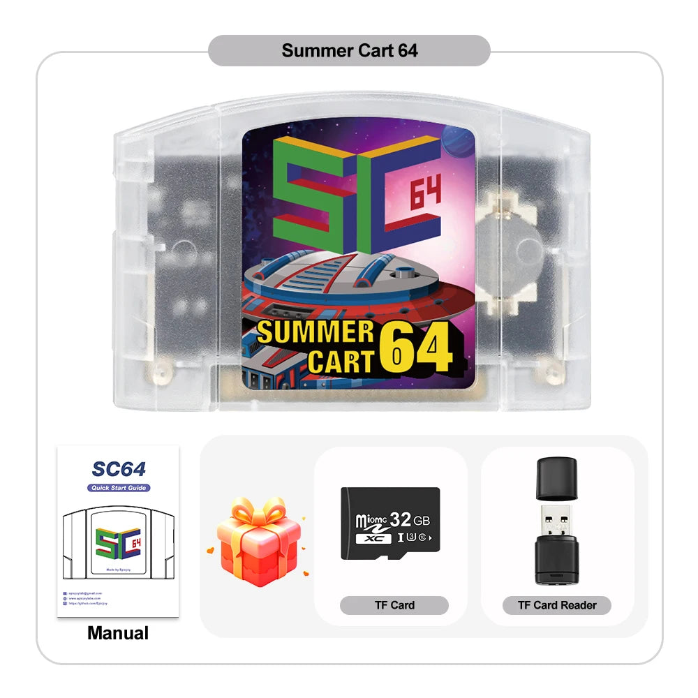 EPICJOY SummerCart 64 – 32GB Open Source N64 Game Card for Nintendo 64 Console, 5400+ Games & 64DD Support
