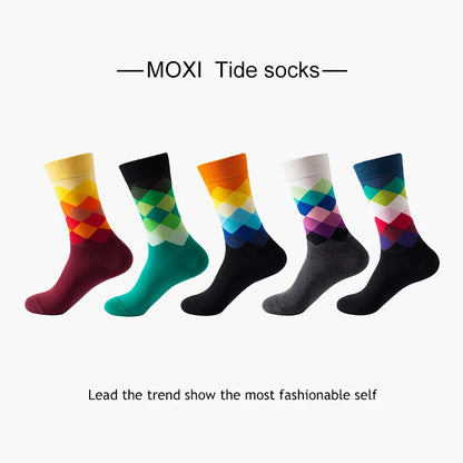 5-Pair Men’s Cotton Sports Socks Pack - Hip Hop Harajuku Pastel Print Long Tube Running Casual Socks