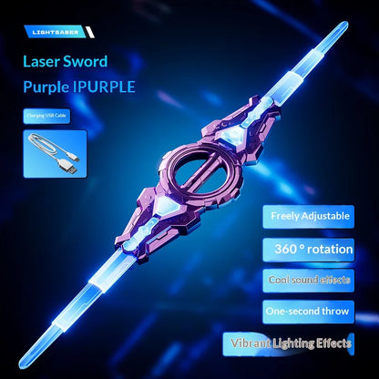 Spinning LED Toy Sword - Double-Ended Telescopic Light-Up Sword with Rotating Blades for Kids