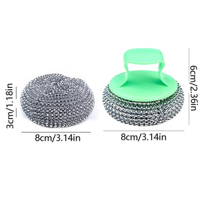 Stainless Steel Cleaning Balls with Handle - Non-Falling Wire, Oversized Brush Plate, and Bowl Brush for Household Kitchen