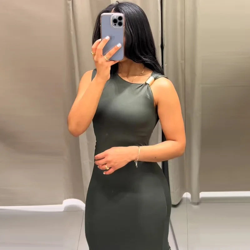 HXAO Women's Ruffled Bodycon Dress - Sexy Sleeveless Asymmetric Corset Maxi Dress Summer Party Fashion Style