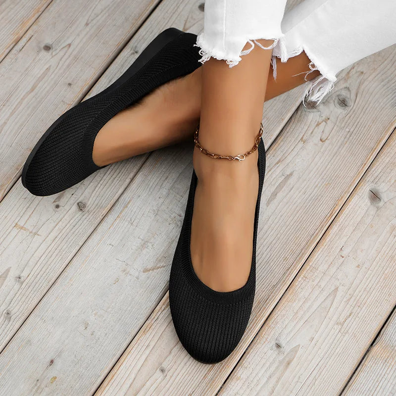Women’s Round Toe Knit Flats – Comfortable Slip-On Ballet Shoes, Casual Office Moccasins & Plus Size Boat Shoes