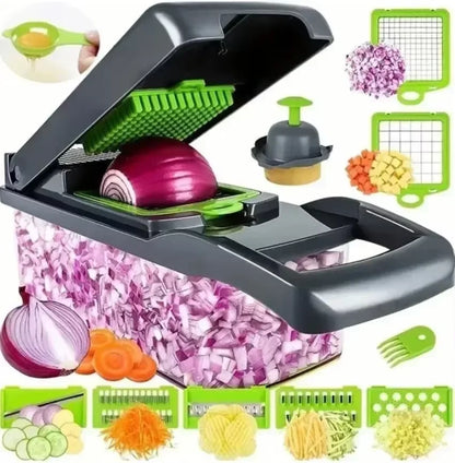 Multifunctional 14/16-in-1 Vegetable Chopper – Kitchen Food Grater, Slicer & Dicer with Handle