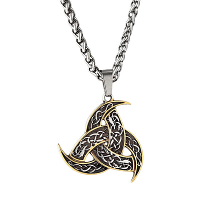 Men’s Celtics Knot Trinity Pendant Necklace — Stainless Steel Norse Runes Viking Amulet, Slavic Icelandic Vintage Jewelry Gift