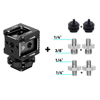Cold Shoe Mount Adapter - 1/4" Thread Monitor, Microphone & Fill Light Bracket for DSLR Cameras & Camcorders