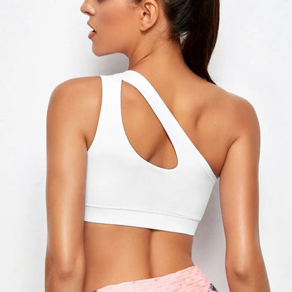 One Shoulder Push Up Sports Bra for Women – Shockproof Yoga Running Fitness Bra Sexy Black White Workout Vest