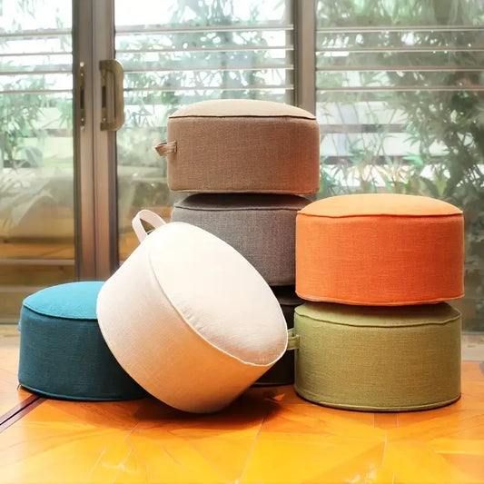 Round Tatami Floor Cushion – Thick Pouf Ottoman with Detachable Washable Cover & Side Handle