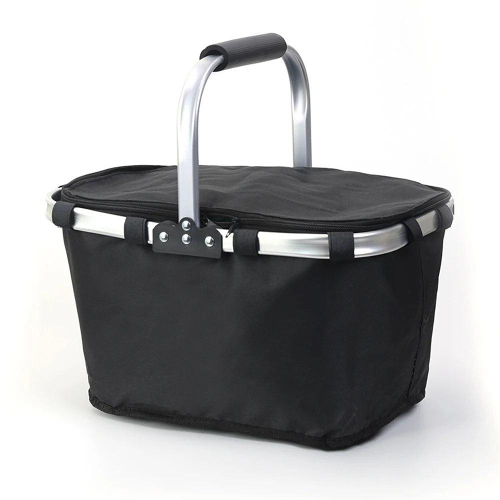 Folding Insulated Meal & Shopping Basket — Portable Handheld Cooler Bag for Outdoor Lunch, Ice Pack, and Food Delivery