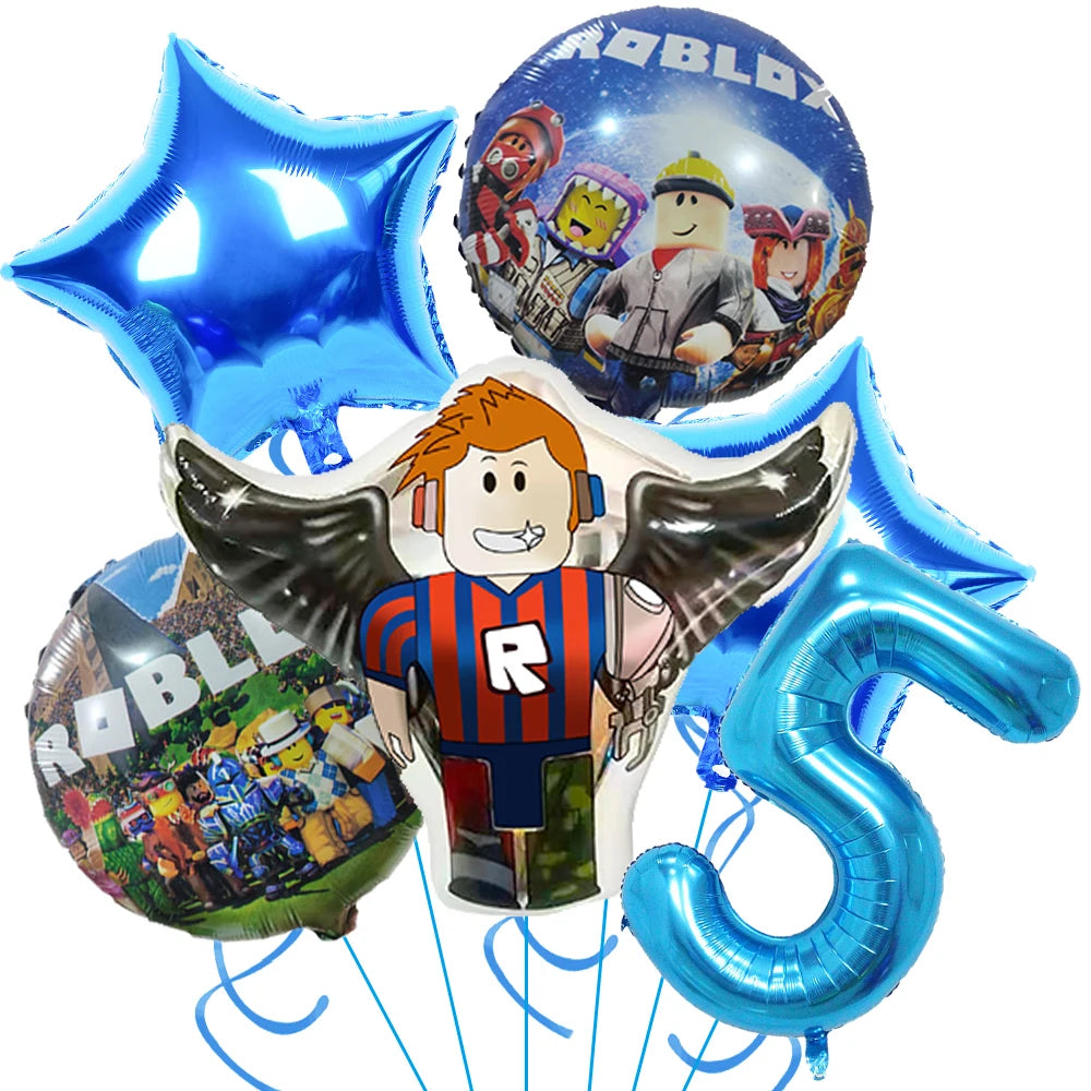 Roblox Birthday Party Supplies — Balloons, Disposable Tableware & Backdrop for Kids’ Party or Baby Shower