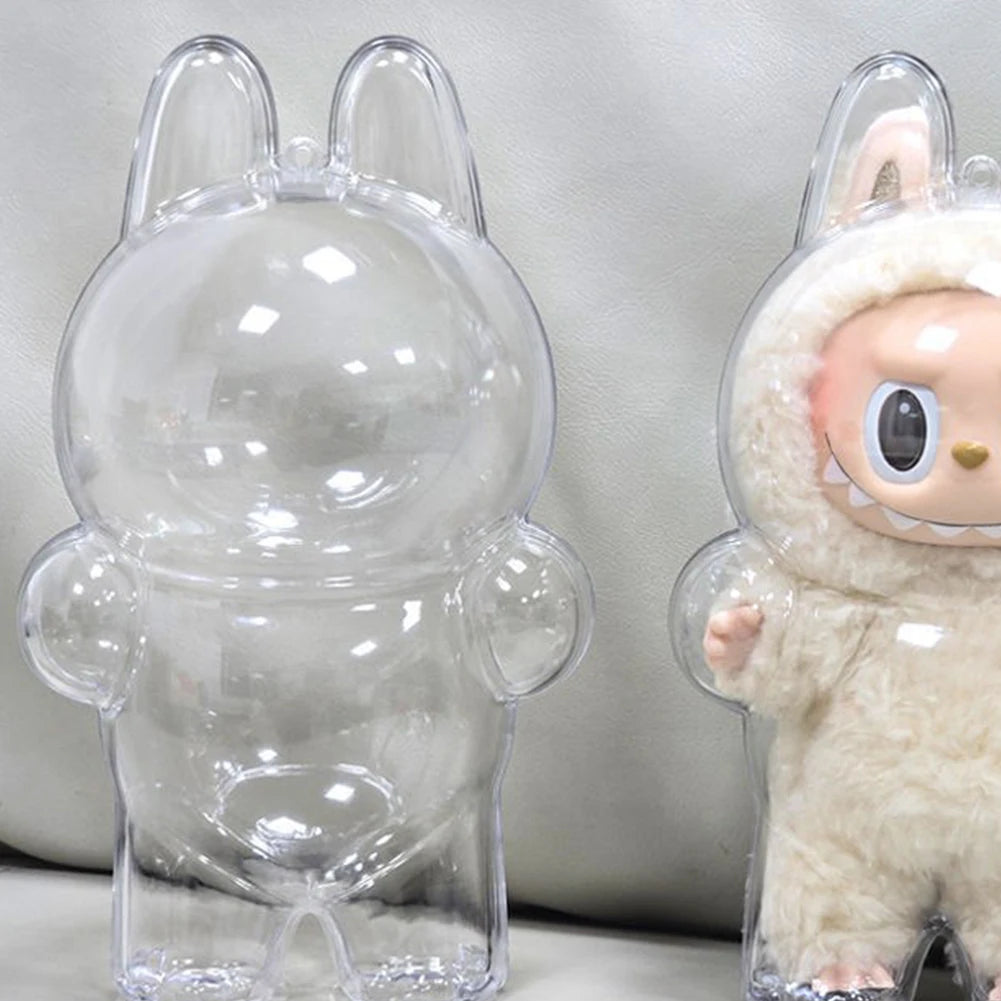 Labubu Transparent Protective Cover for Elf Doll - Cute Monster Toy Storage & Display Case for Party Plushies