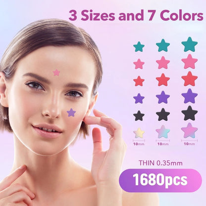1680-Count Star-Shaped Pimple Patches - Multicolor Acne and Blemish Cover Stickers for Daily Facial Skincare
