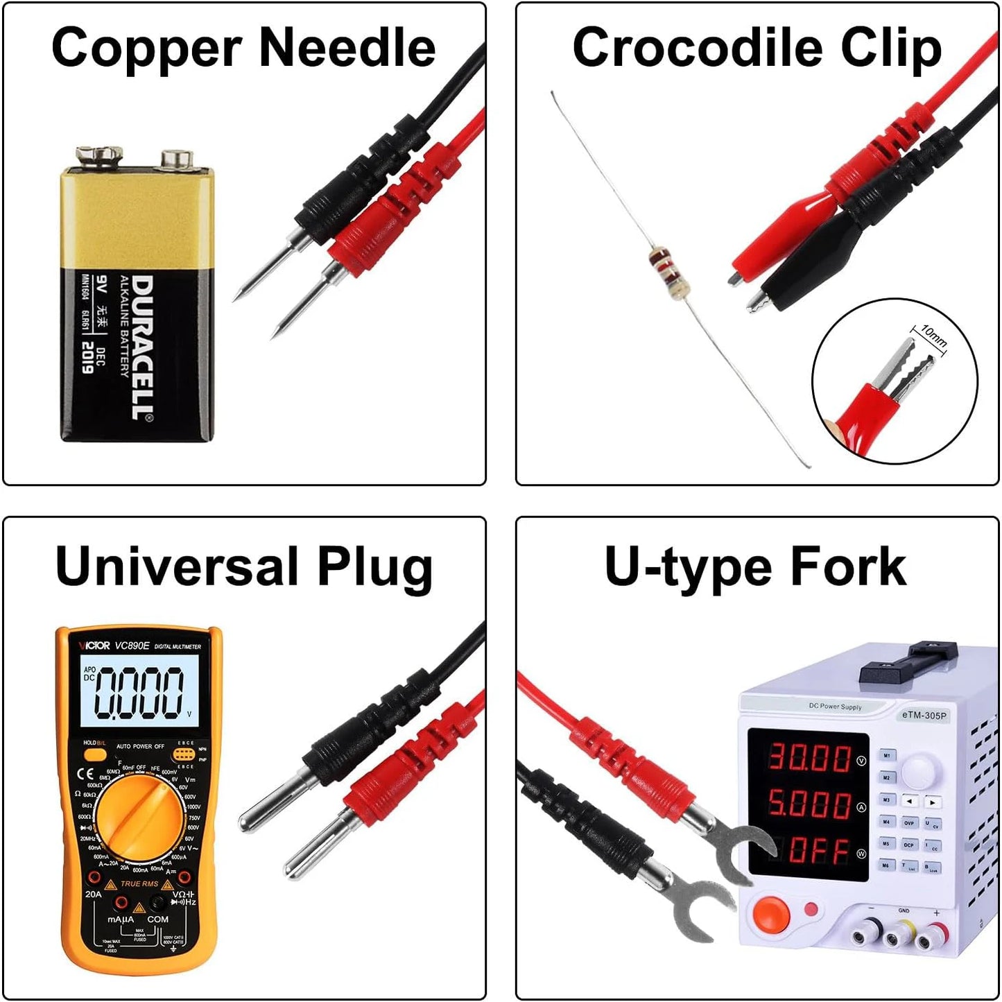 16PCS Multimeter Test Lead Kit - Replacement Wires with Alligator Clips, Banana Plugs and Probe Tips
