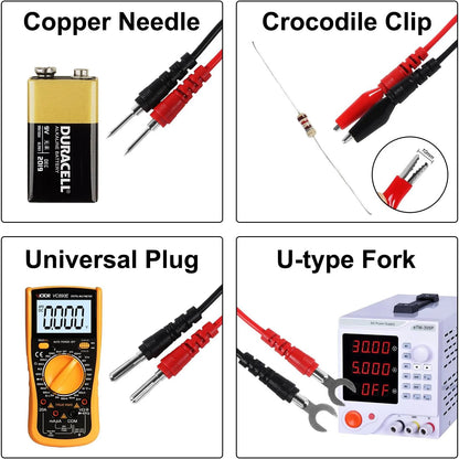 16PCS Multimeter Test Lead Kit - Replacement Wires with Alligator Clips, Banana Plugs and Probe Tips