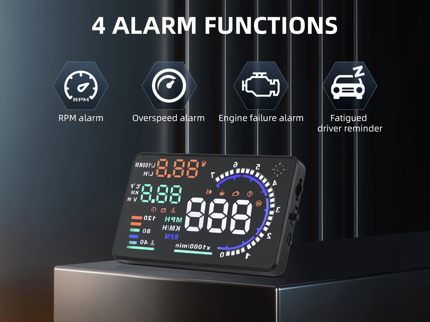 ADQ 5.5" OBD2 HUD Car Head-Up Display – Digital Speedometer, Tachometer, Windshield Projector with Speed, Water Temp & RPM Alarm