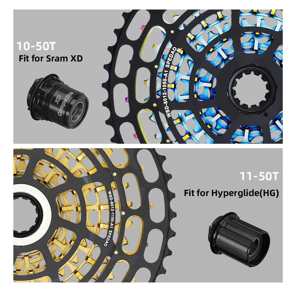 SPEDAO 12-Speed 10-50T Bicycle Cassette – 12V MTB Freewheel Sprocket for SX NX GX, XD & HG Compatible