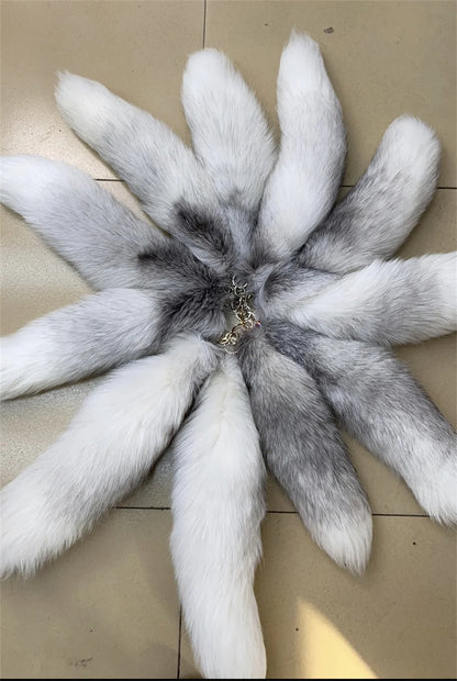 Natural Fox Fur Tail Keychain – 40cm Furry Racoon Bag Charm & Fluffy Keyring Accessory for Women
