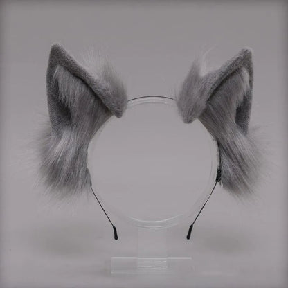 Plush Cat Ears Headband & Tail Set - Realistic Lolita Cosplay Accessories, Handmade Animal Ears for Halloween & Kawaii Costumes